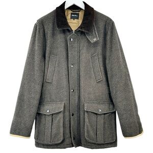 Holland Esquire Gray Brown Herringbone Wool Blend Padded Coat Jacket sz L